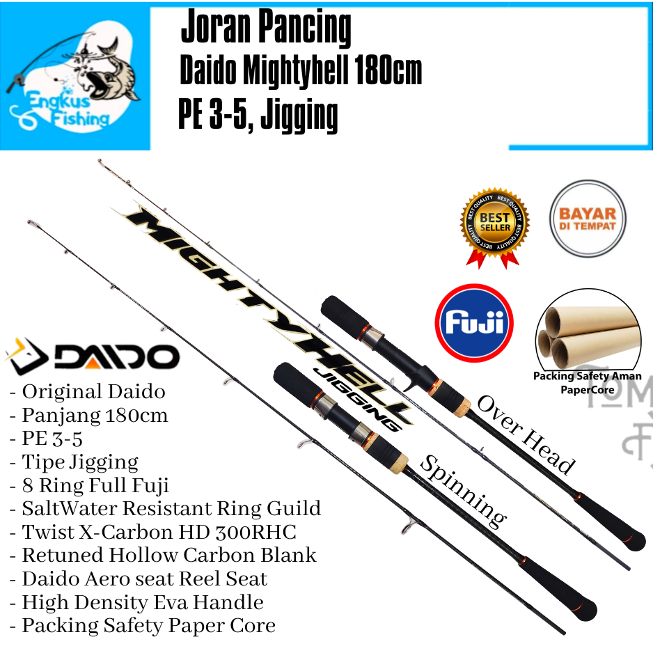 Joran DAIDO MIGHTYHELL 180cm PE 3-5 (SP / OH) Jigging FUJI - Engkus Fishing