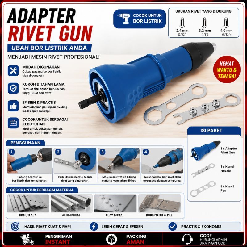 Tang Penarik Paku Keling Ripet Adapter Elektric Rivet Adapter Elektrik Rivet Adapter