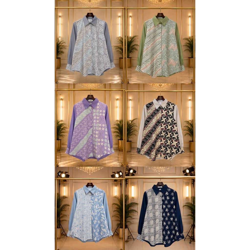 Kemeja katun ima tuyobo mix batik garutan siang malam  Batik lapis trikot Kancing depan full Model k