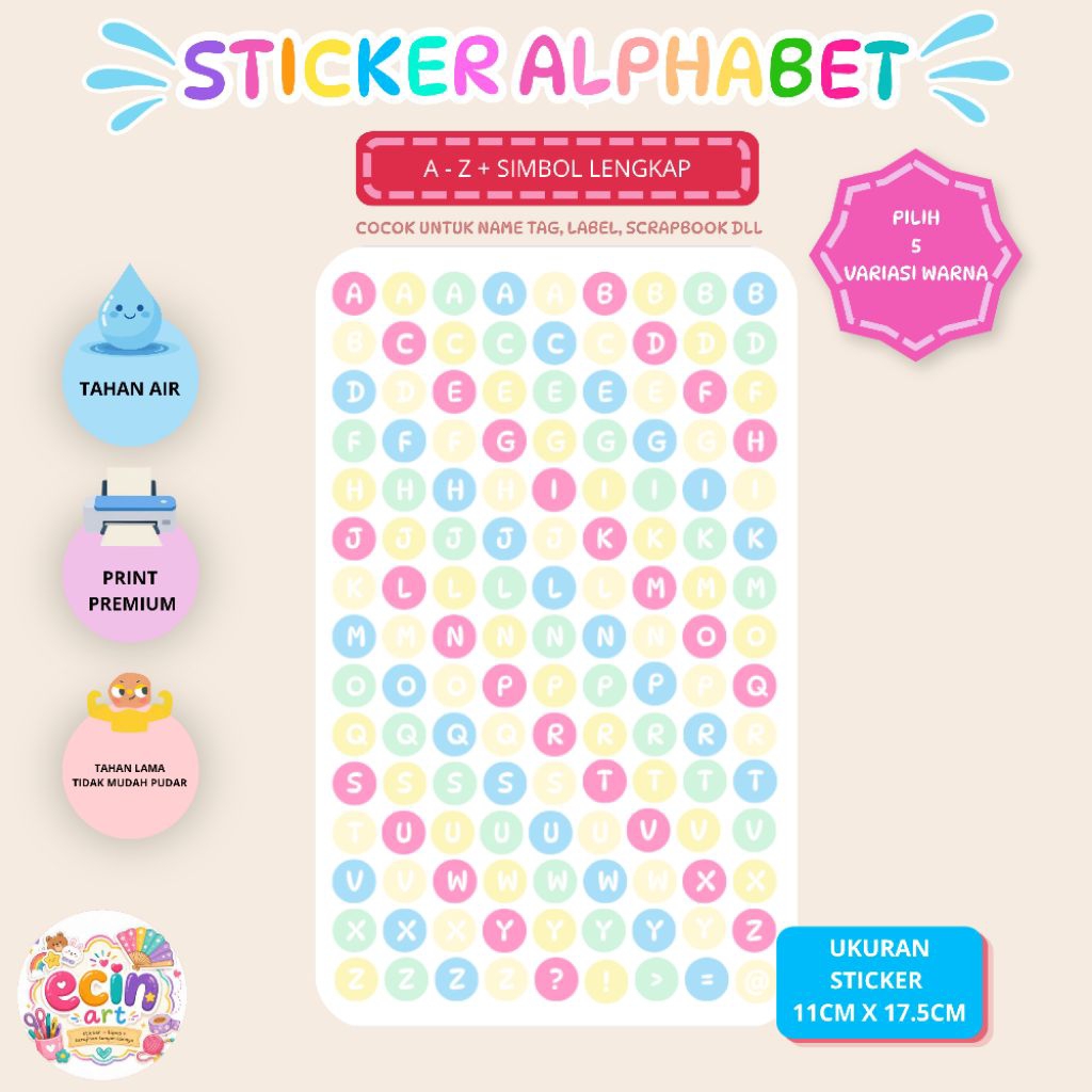 sticker alphabet / sticker dot alphabet / sticker round alphabet / sticker huruf / sticker huruf bul