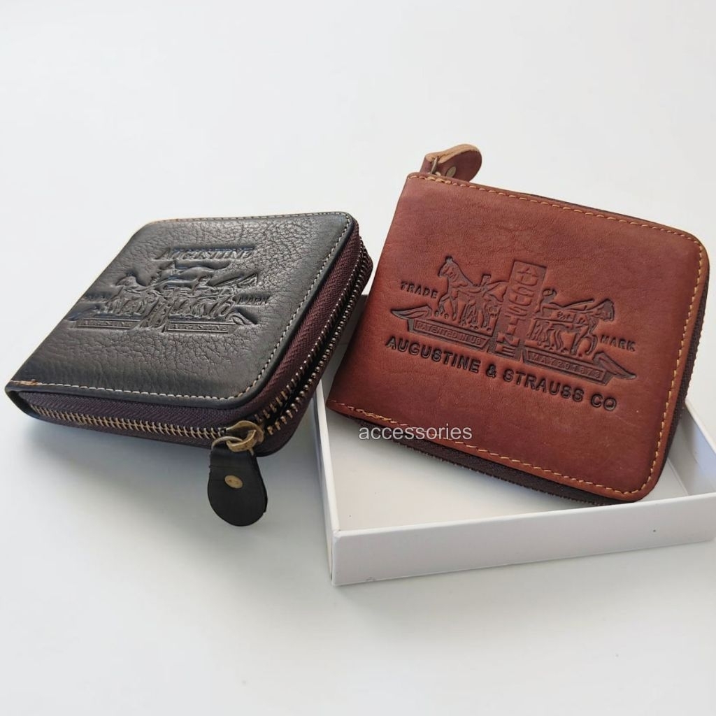 Dompet augustine tipe resleting pria wanita kulit sapi asli