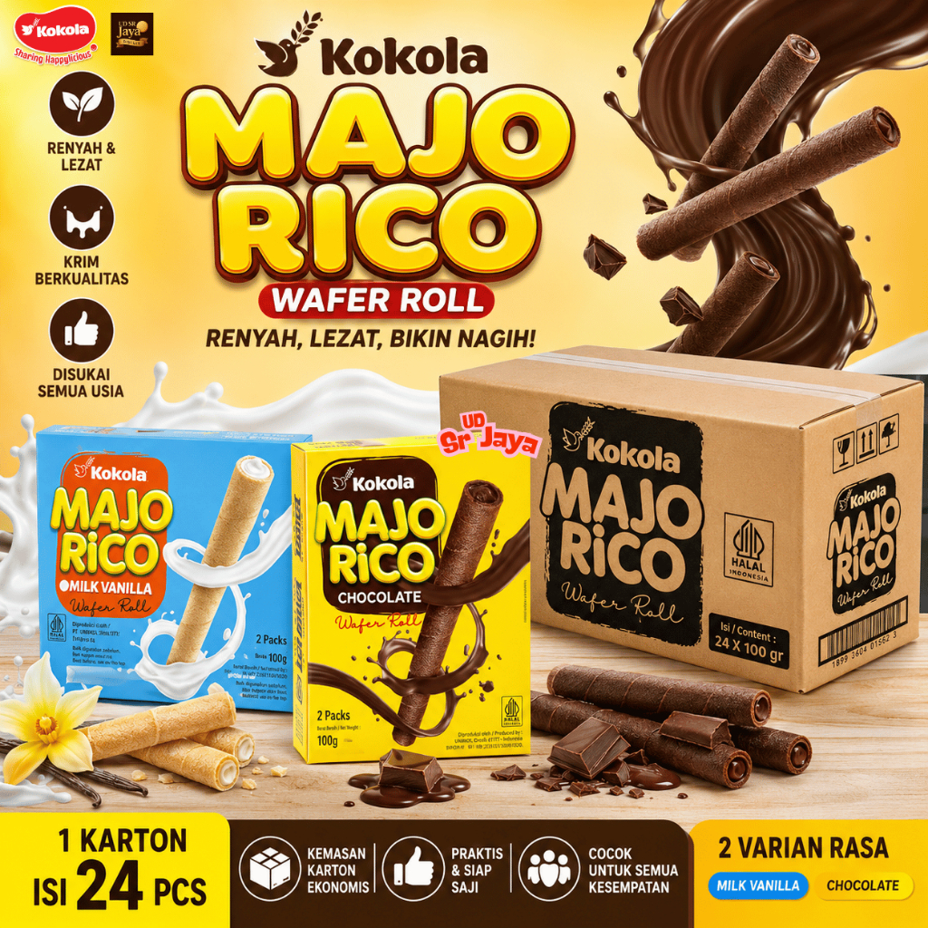 Majorico kokola wafer roll box 100 gr 1 karton isi 24 Pcs