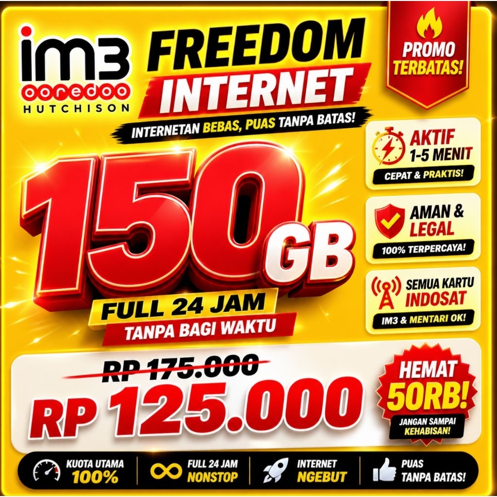 SUPER PROMO KUOTA INDOSAT IM3 150GB FULL 28 HARI PALING MURAHH