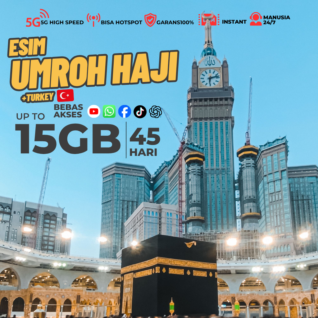 eSIM Arab Saudi Paket Data Untuk Umroh Haji | eSIM Roaming Arab Saudi Bergaransi Full.