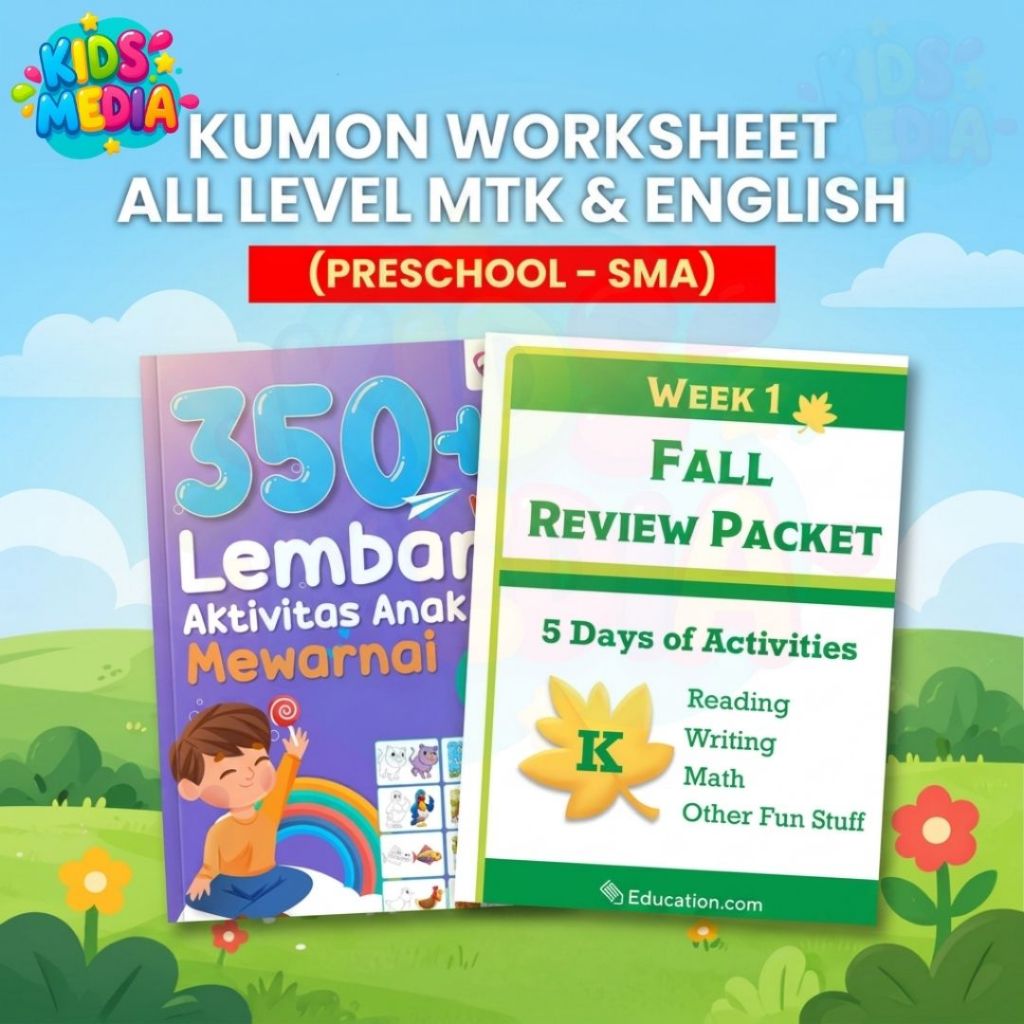 [K0092] Kumon Worksheet All Level MTK & English (Preschool - SMA) | Latihan Belajar Bertahap