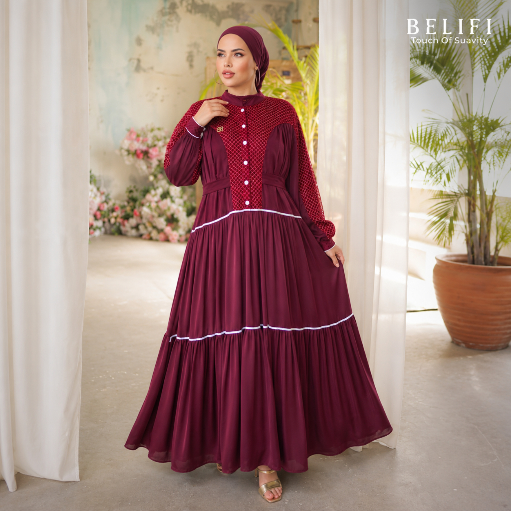 BELIFI | Miray Luxury Setelan Gamis Syari Set Hijab Rose Organza Premium