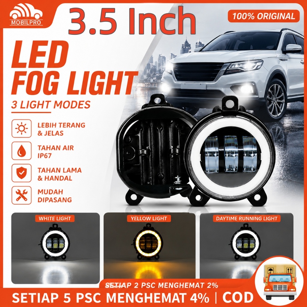 Lampu LED Motor Lampu Foglamp Led Daymaker 2PCS Lampu Foglamp 30W Led 3.5 inch 3 Lensa Full Ring 2 W
