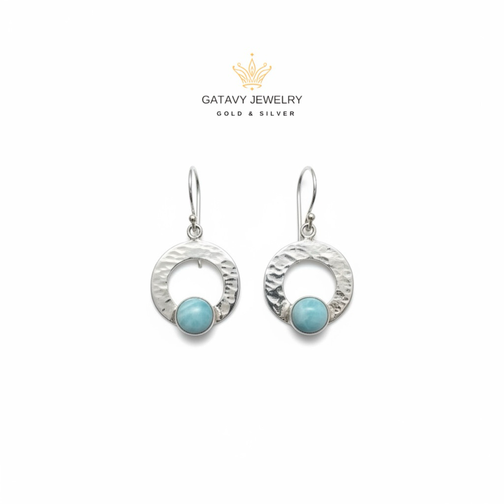 Anting Perak 925 Dengan Permata Larimar | Earring Silver 925 With Larimar Stone | Gatavy Jewelry | G