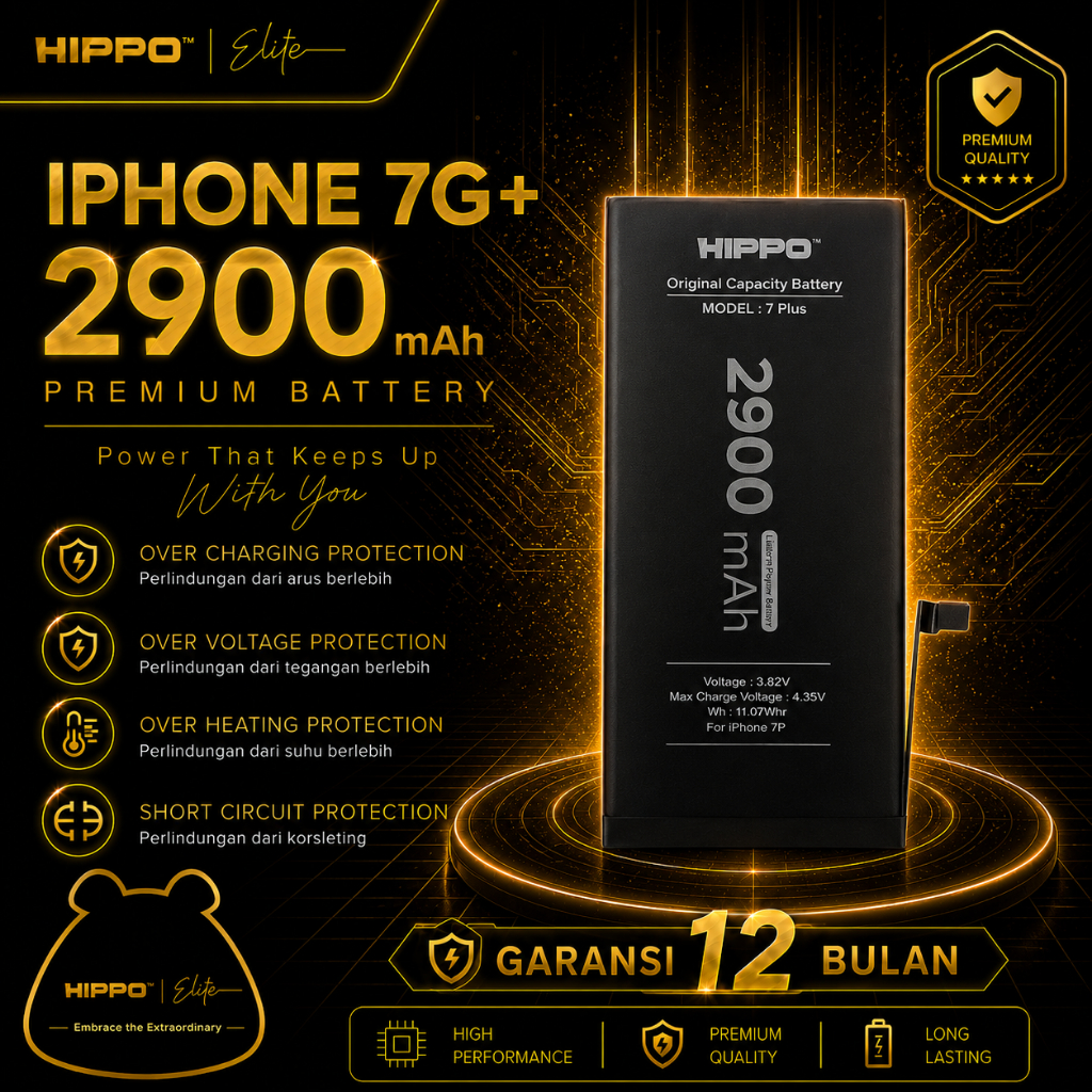 Hippo Baterai iPhone 7 Plus 2900Mah Original Batere Premium Batu Batre Batrai Handphone Garansi Resm