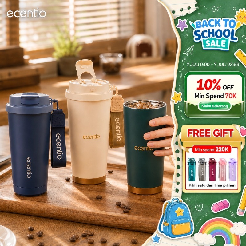 [Tumbler Kopi Series] ecentio Tumbler Stainless 316 Portable Thermos Botol Minum 530ml Besar Dengan 
