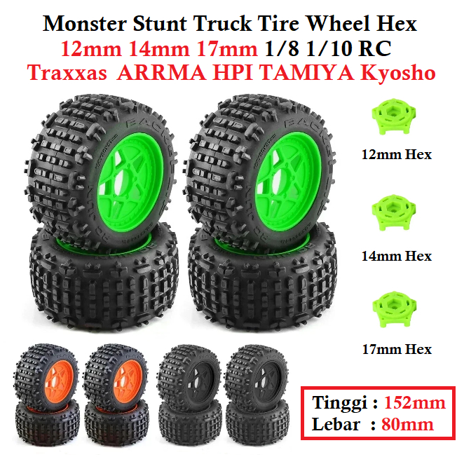 Ban Monster Truck Truggy Tire Wheel Hex 12mm 14mm 17mm 1/8 1/10 RC Traxxas ARRMA HPI TAMIYA Kyosho