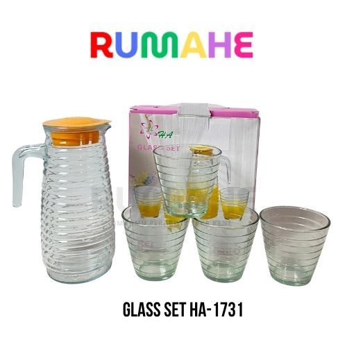 [RMH] PITCHER TEKO SET / GLASS SET HA - 1731 DAN HA - 1732 / DRINK SET KACA 5 BUAH WATER JUG