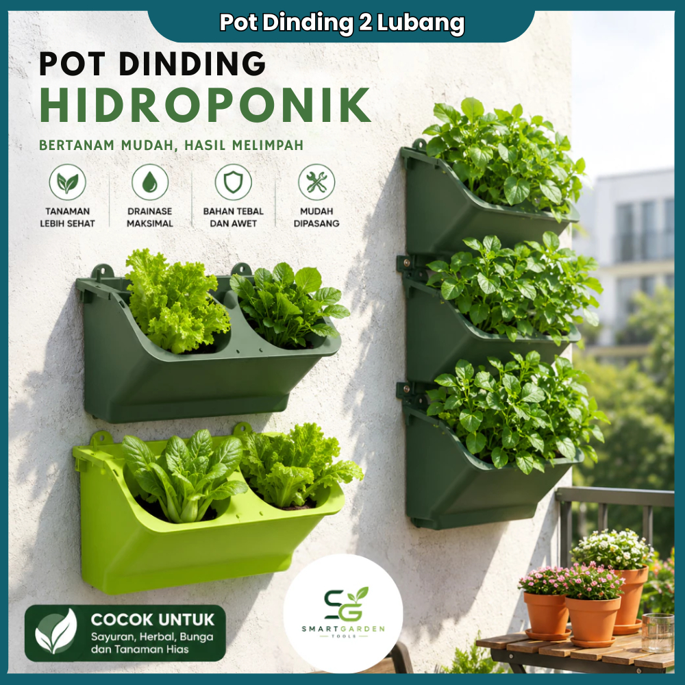 Pot Gantung Dinding 2 Lubang Pot Planter Susun Vertikal Garden Tempat Tanam Sayur Bunga Herbal Minim