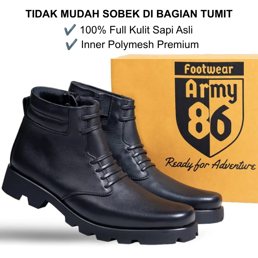 Army86 NAVY Sepatu PDH TNI Polri Kulit Sapi Hitam Doff Anti Slip