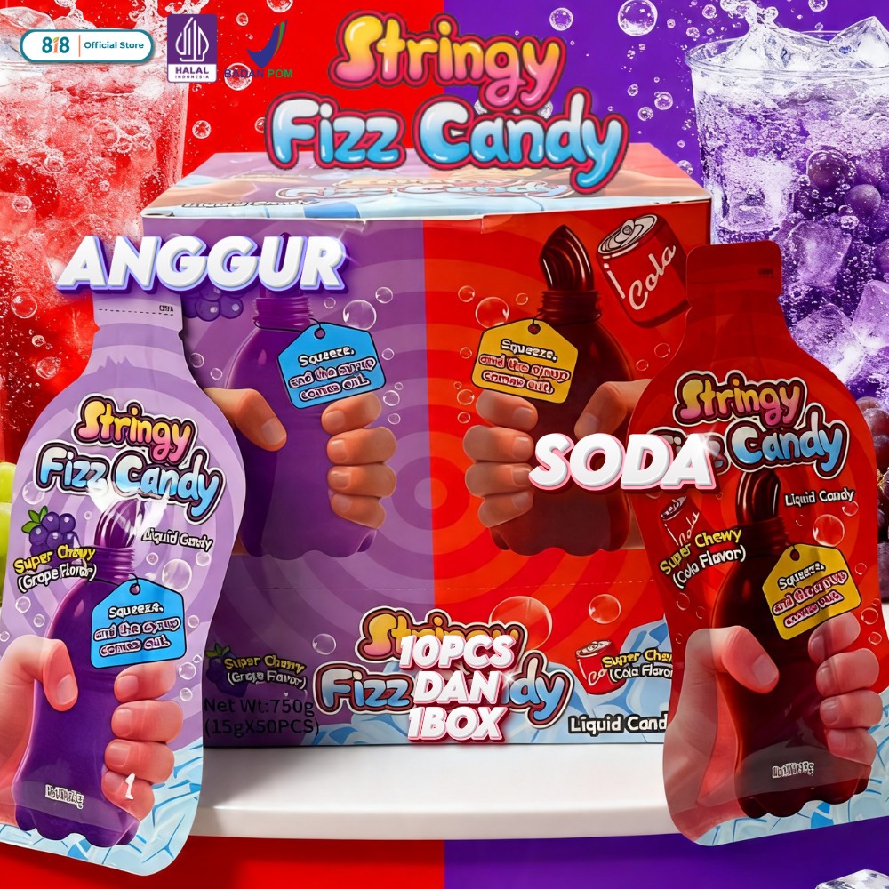 Stringy Fizz Candy - Permen Serat Elastis Sensasi Nikmati Ledakan Rasa Buah Segar & Fizzy Pop, Varia