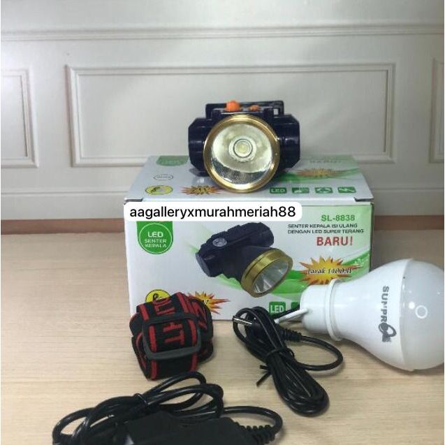 Senter Kepala + Korek Api Sunpro 7Watt SL 8838 Pencetan ON OFF Free Lampu Emergency SL-8838 7Watt