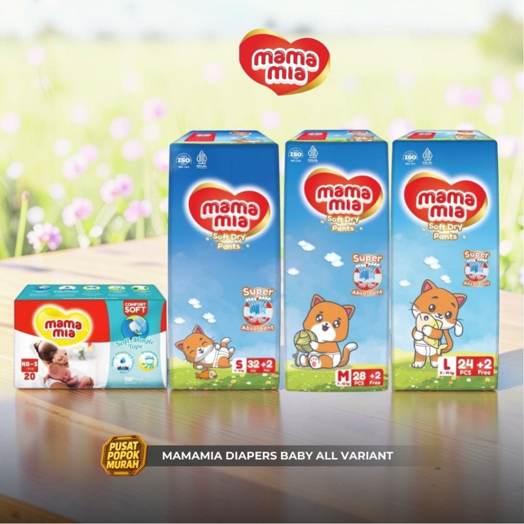 MAMAMIA Popok Bayi Celana Premium S34 M30 L26 NBS20 - Super Lembut Extra Kering Soft Dry Pants