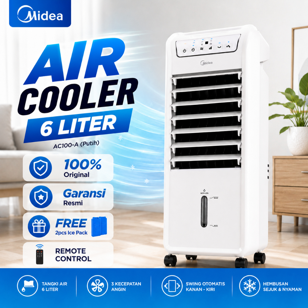 MIDEA Air Cooler 3in1 AC100-A/AC100-A(B) 6 Liter Penyejuk Ruangan Portable