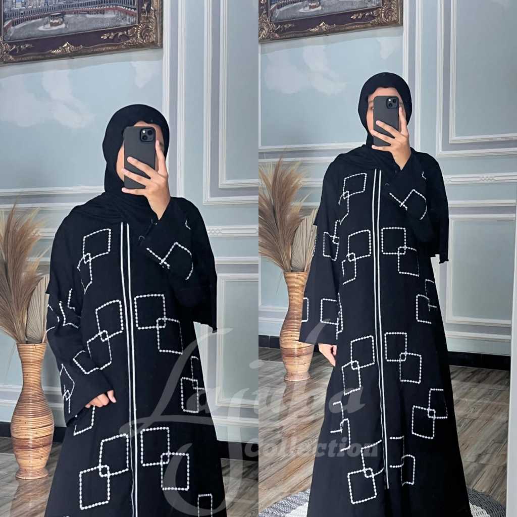 ABAYA BORDIR KOTAK SILVER BORDIR KOMPUTER ABAYA HITAM