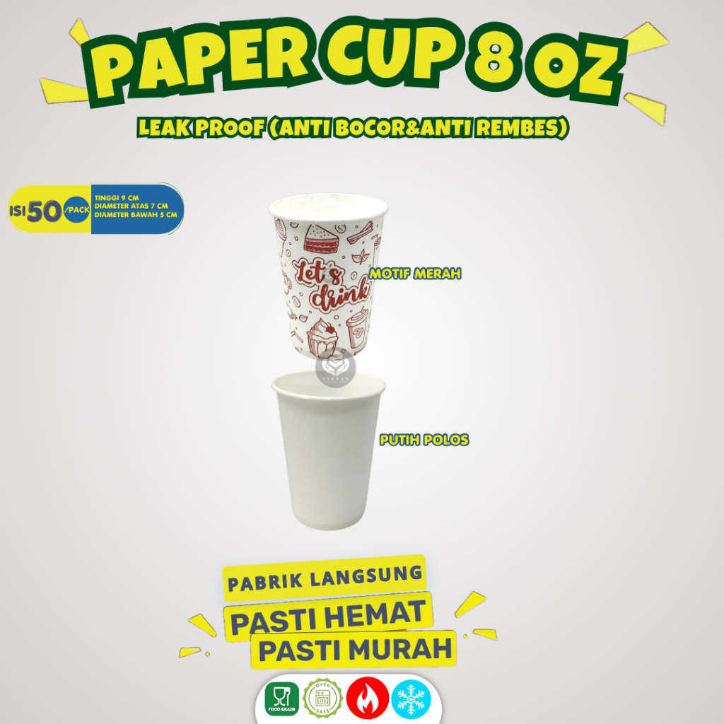 (50 Pcs) Paper Cup Motif Tebal 8oz / Paper cup 8oz Putih Motif / Gelas Kopi 8oz / Hot Paper Cup / CP