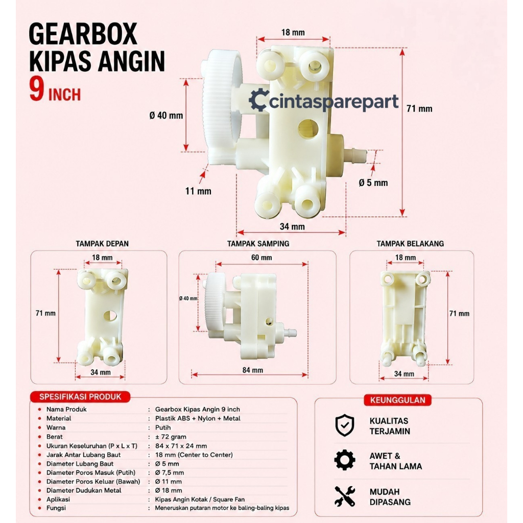 GEARBOX KIPAS ANGIN 9INCH/ GEARBOX KIPAS ANGIN