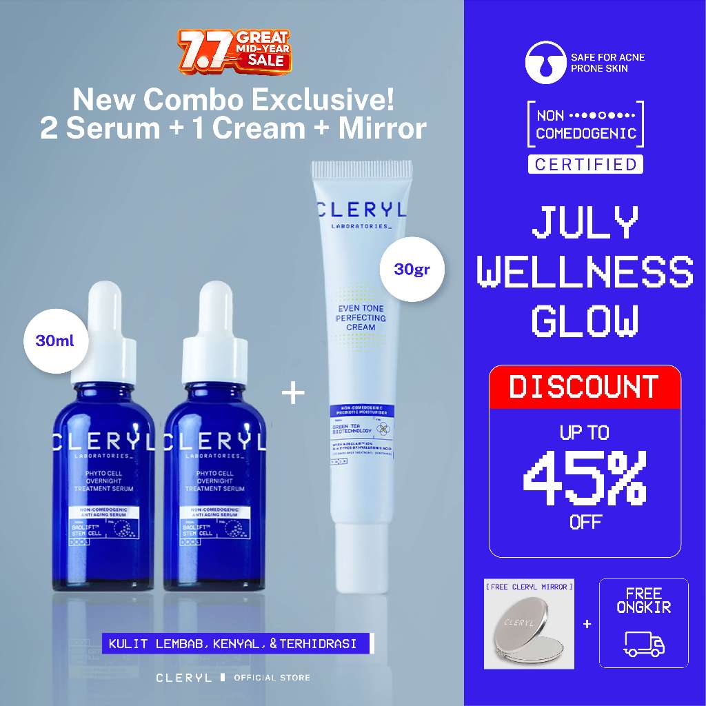 CLERYL New Combo Exclusive | 2 serum + 1 even tone cream | FREE Mirror | 30ml | Melembapkan, Mencera
