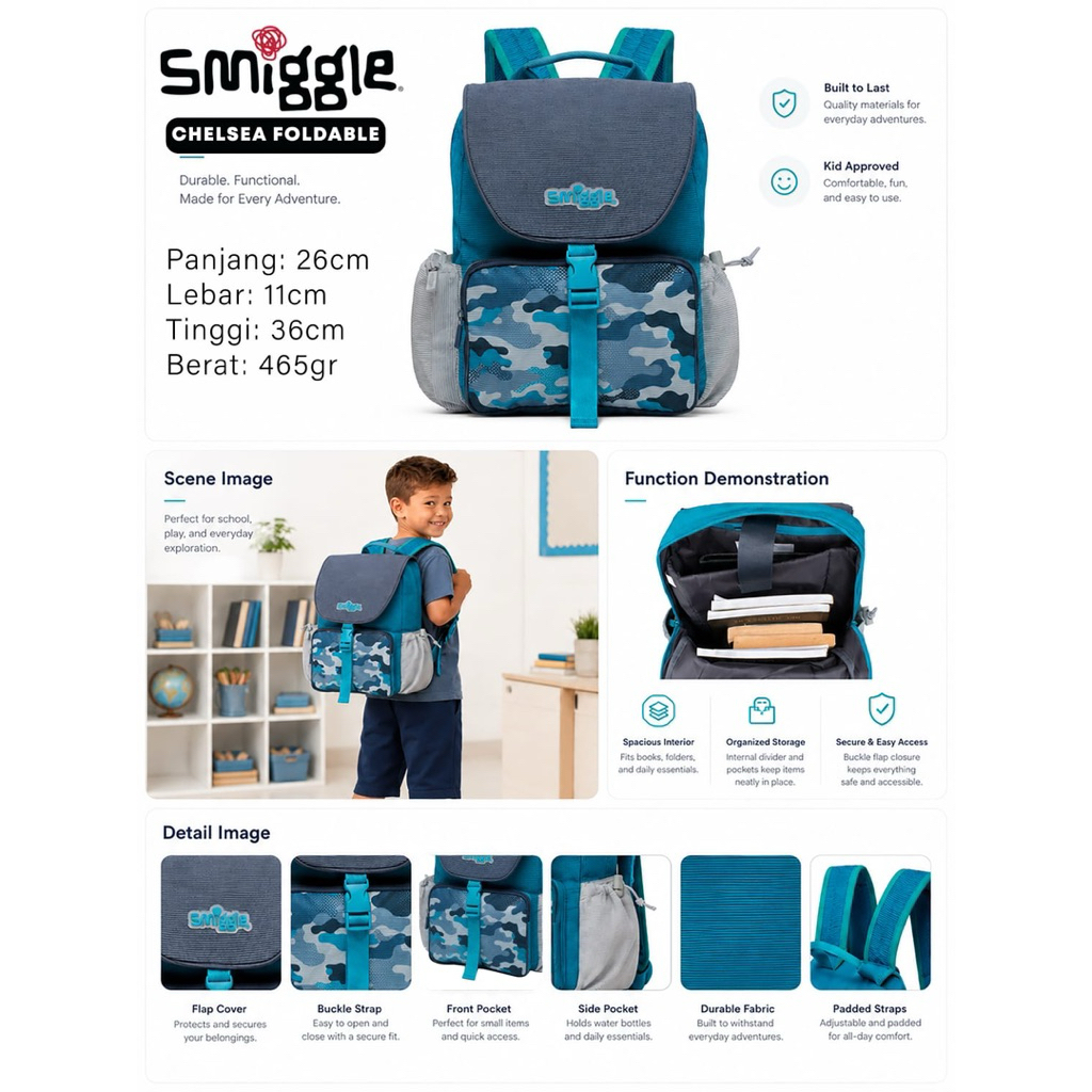 Ransel smigle untuk anak sd - Chelsea foldover backpack smggle / tas sekolah perempuan SD