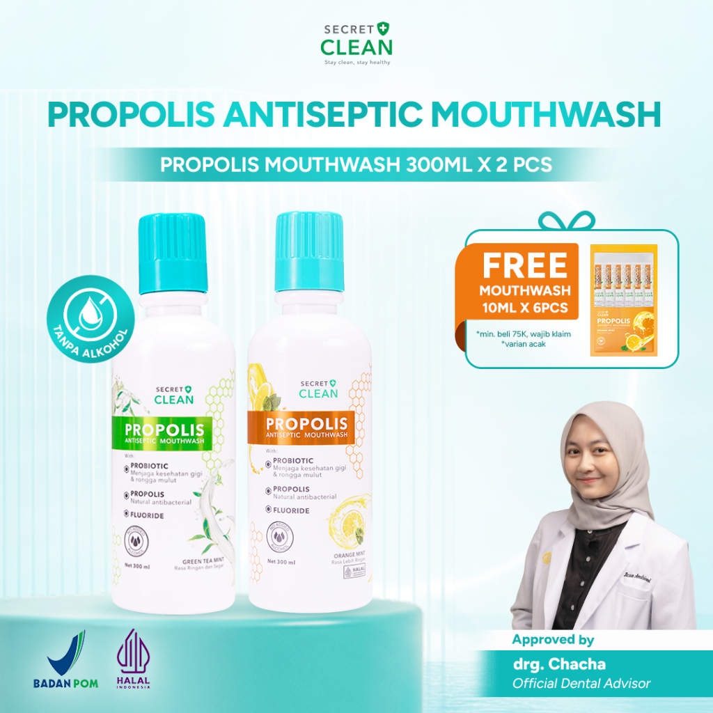 [1 pc / 2 pcs] Secret Clean Paket Propolis Antiseptic Mouthwash 300ml | Obat Kumur Antiseptik Halal 