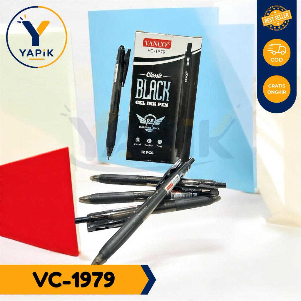 PROMO MURAH-Pulpen Gel VANCO VC1979 Original - Pulpen Klik Tinta Hitam Lancar Anti Macet