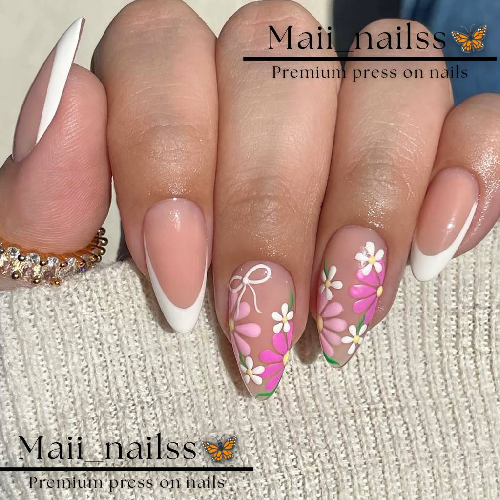 (COD) 1 SET KUKU PALSU / NAIL ART / PREESS ON NAILS French Bunga Simpel Elegan Wedding Daily Premium