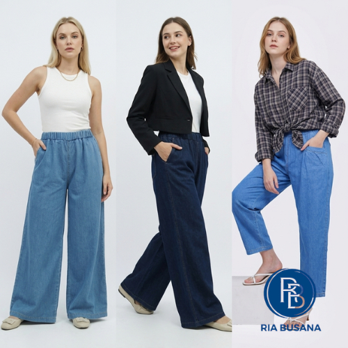 Ria Busana - Income - Celana Panjang Kulot Wanita Bio Blitz Jumbo Jeans Pinggang Karet Kantong