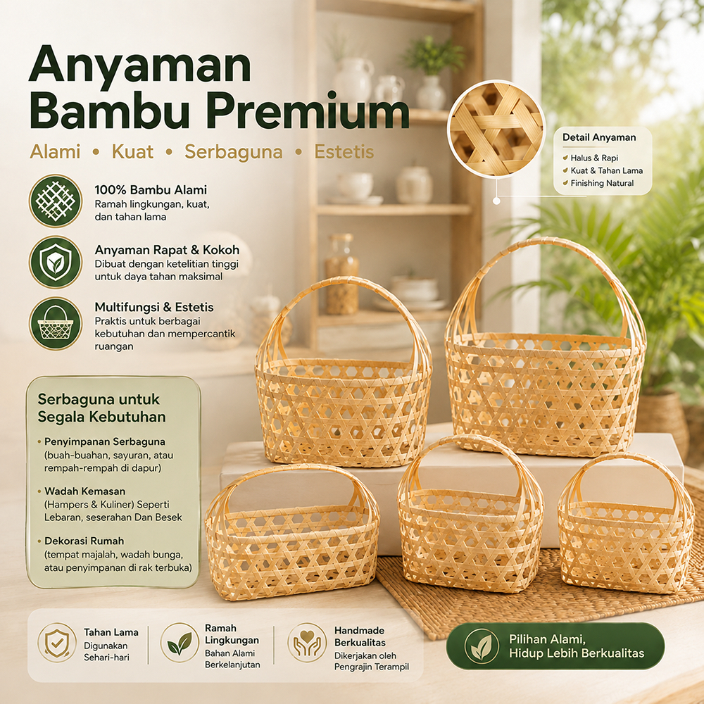 Kantong Anyaman Bambu Keranjang Buah Parcel / Kecil / Sedang / Besar / Jumbo Dari Anyaman Bambu