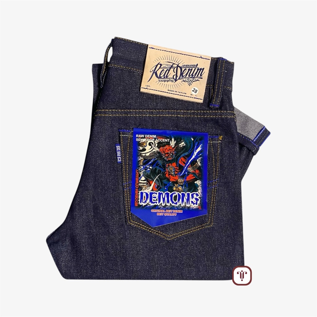RED DENIM - Denim Sanforized Black Indigo 15Oz Sanforized Raw Denim Accent Selvedge Original