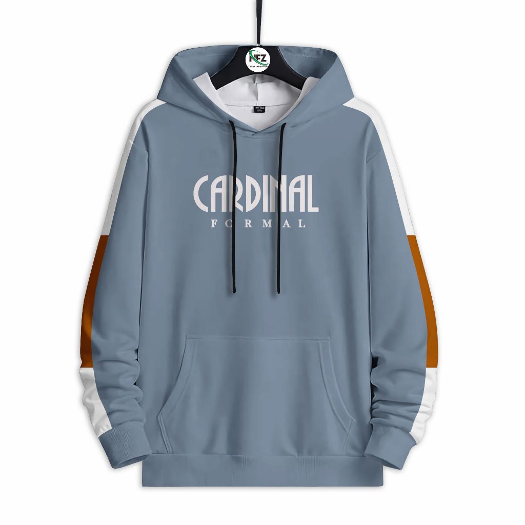 [ 01 ] Hoodie Pria Hitam Motif Cardinal Formal Lengan Bergaris Oranye Putih Kasual