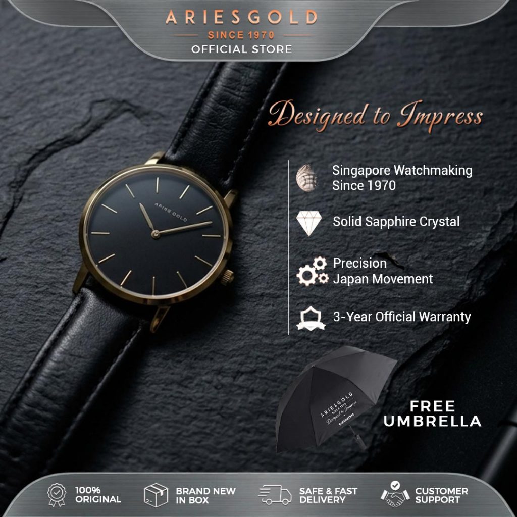 Jam Tangan Pria Original Aries Gold Urban Santos Men  Leather Formal Gold G-1022-G-BK