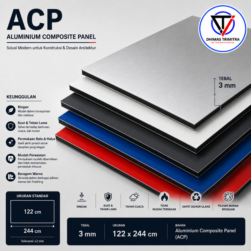 ACP LEMBARAN TEBAL 3MM UKURAN 122X244 CM BANYAK VARIAN WARNA