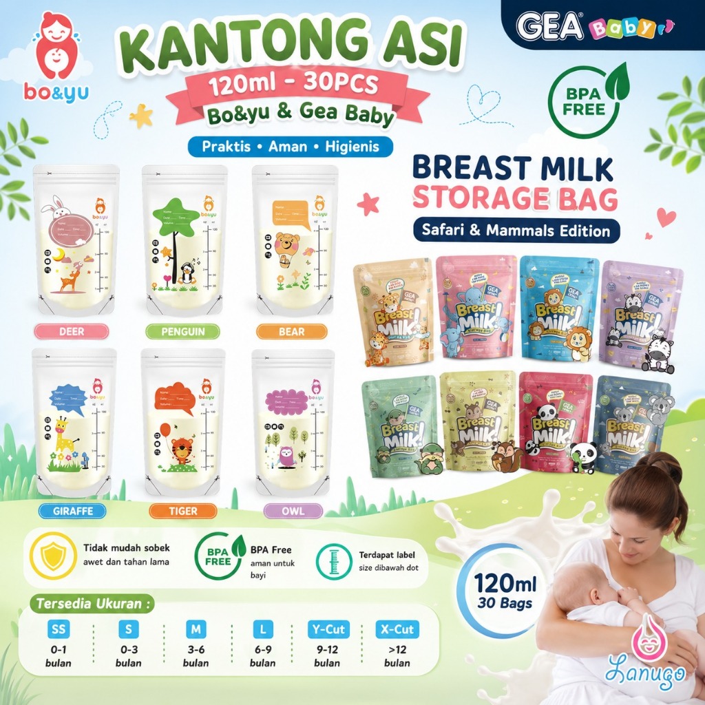 Kantong ASI 120ml - 30pcs Bo&yu / Breastmilk Storage Bag BPA FREE Plastik Air Susu Ibu Polos