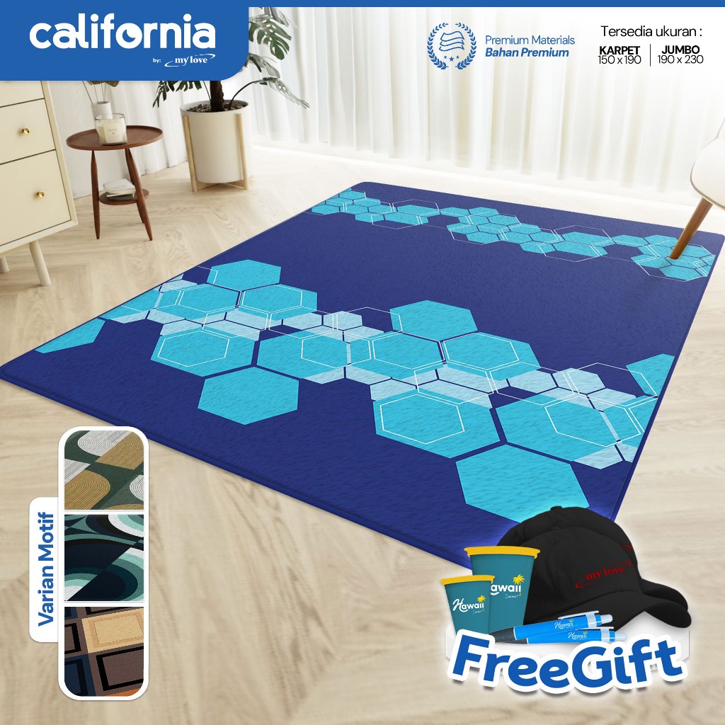 CALIFORNIA Karpet Premium Lapis Busa Karpet Travel Anti Selip Motif FREE GIFT