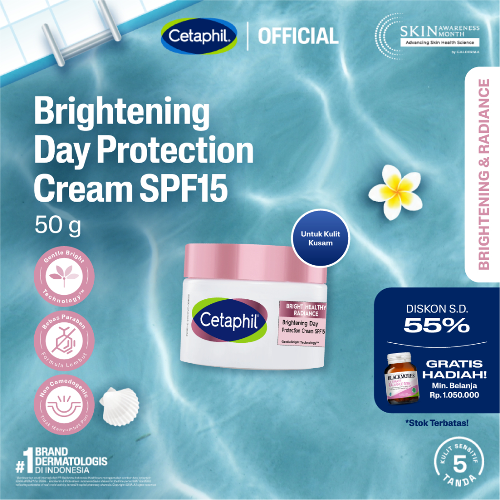 Cetaphil Bright Healthy Radiance Day Protection Cream SPF15 50g dengan Glycerin, White Sea Daffodil 
