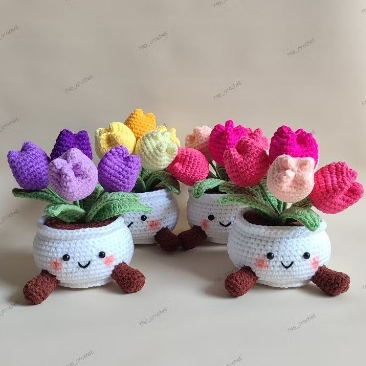 JELLY cat tulip/ pot jelly cat tulip rajut