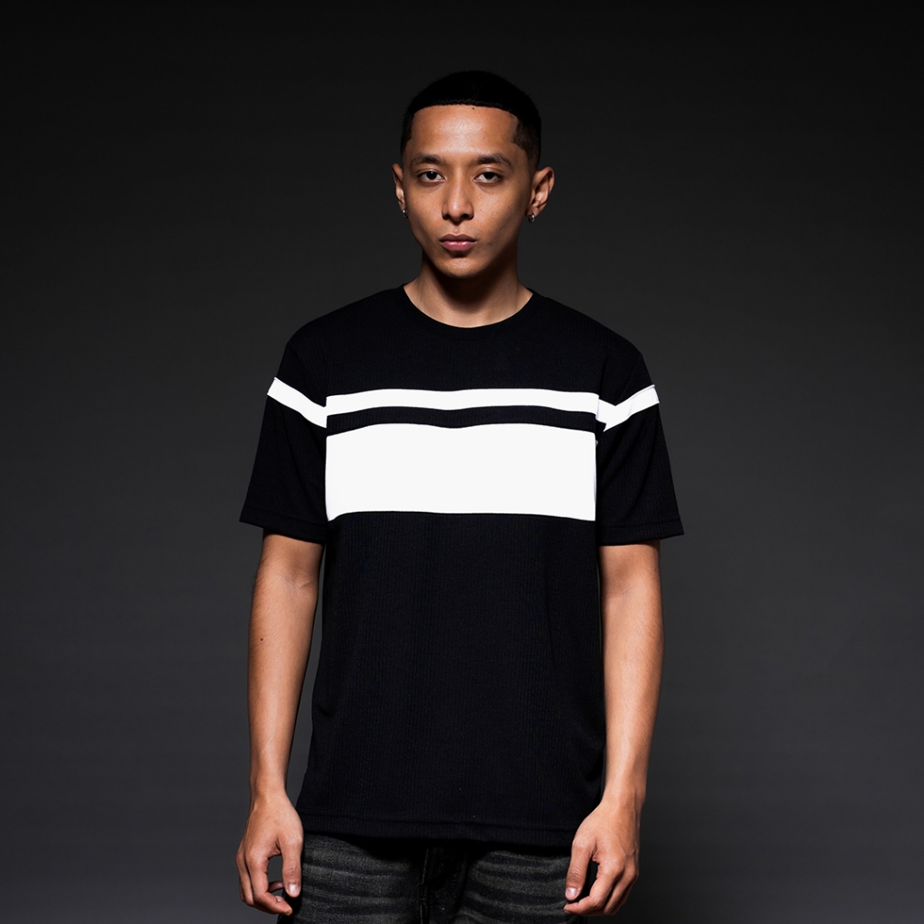 POSHBOY Kanazawa Kaos Lengan Pendek Pria Warna Hitam Motif Garis Bahan Super Premium Esklusif Ori