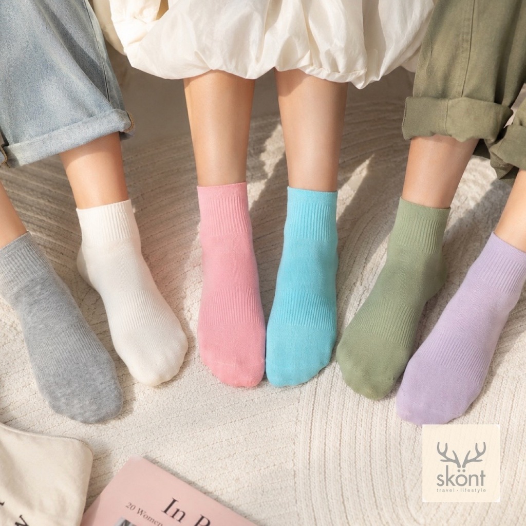 Scoop Kaos Kaki Mono Unisex Crew Socks Pastel Putih Hitam Beige Pink Turquoise Lavender Hijau Sporty