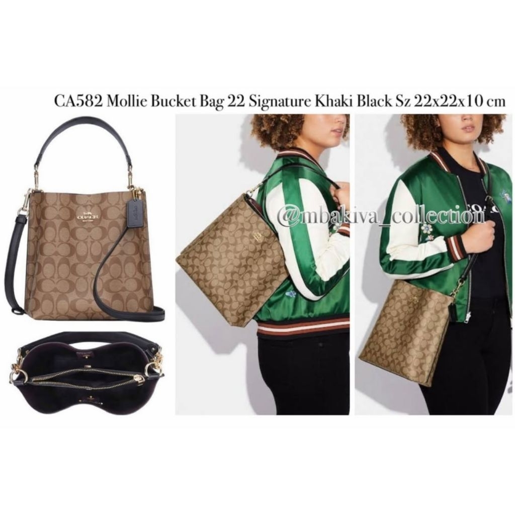 CO CA582 Mollie Bucket Bag 22 Signature Khaki Black
