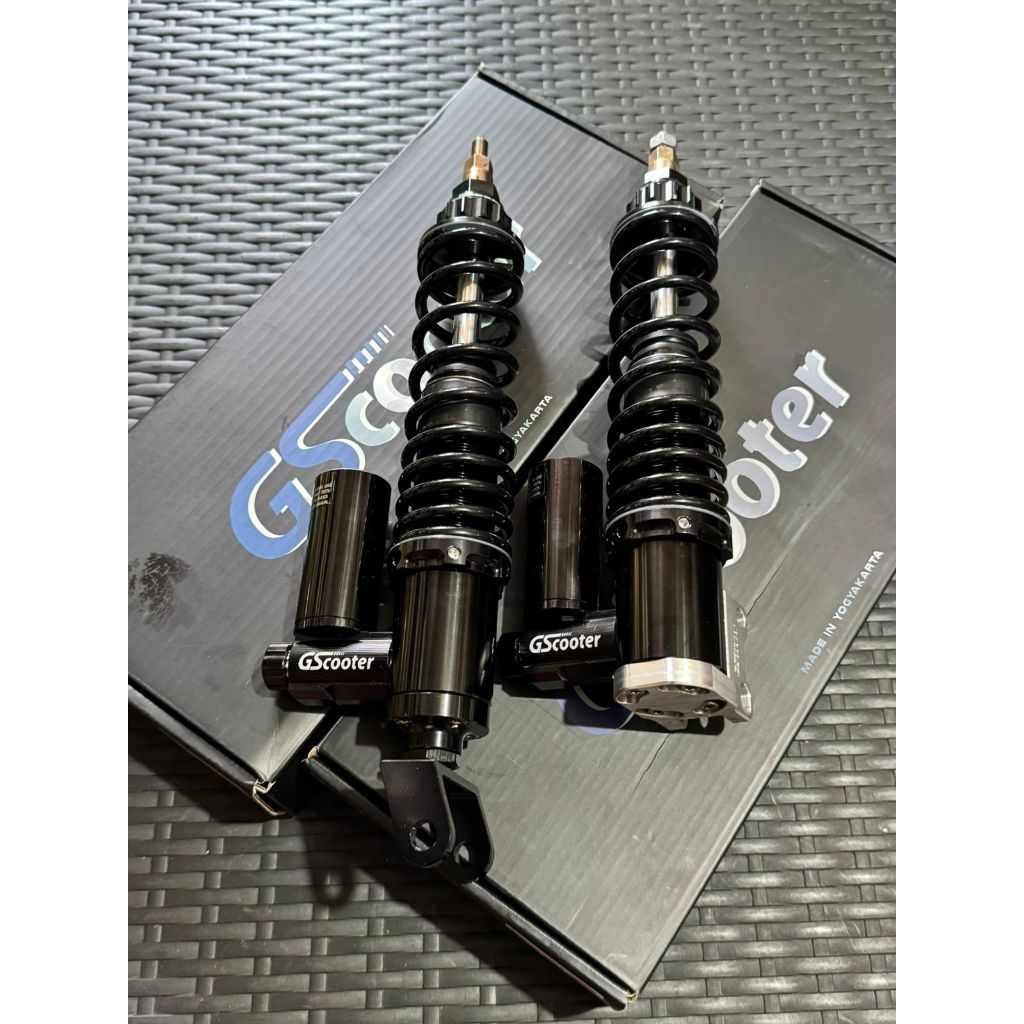 shock depan vespa GSCOOTER V3 polished dan hitam