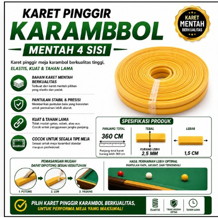 KARET KARAMBOL - KARET MEJA KARAMBOL MENTAH 4 SISI UNTUK 1 MEJA KARAMBOL