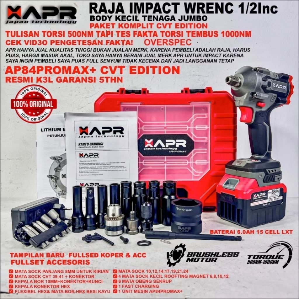BARU  Promo APR bor impact wrench AP84PROMAX+ CVT EDITION 1000nm  pembuka baut mobil motor cvt