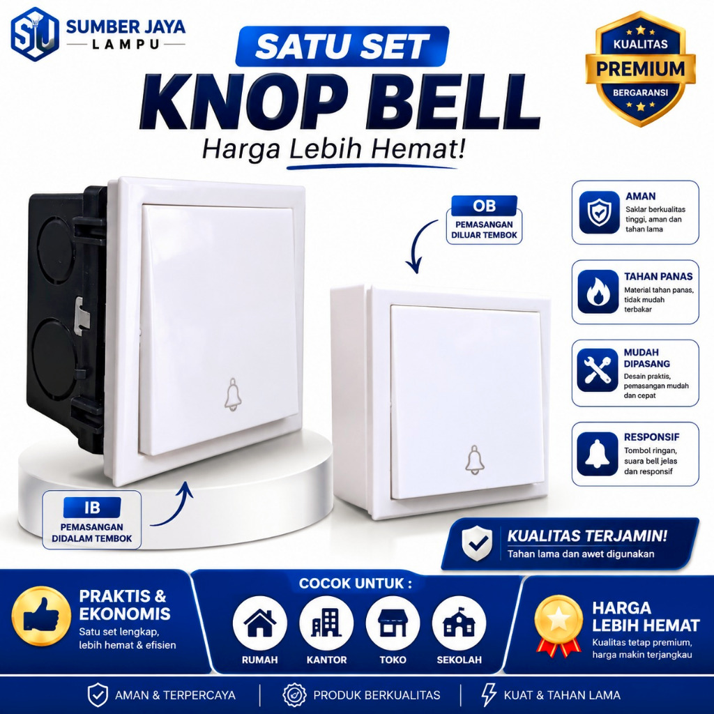 Saklar Switch Knop Bell 1SET MORGEN MG-70109 Listrik Pencetan Bell Pintu Kabel Listrik Tombol