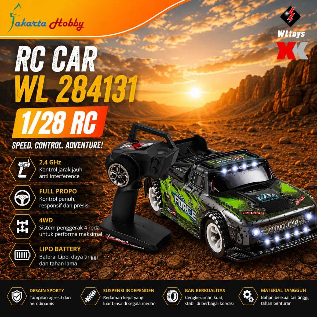 RC Car WL 284131 Mobil RC Drift Metal Chassis 1/28 Short Course RTR