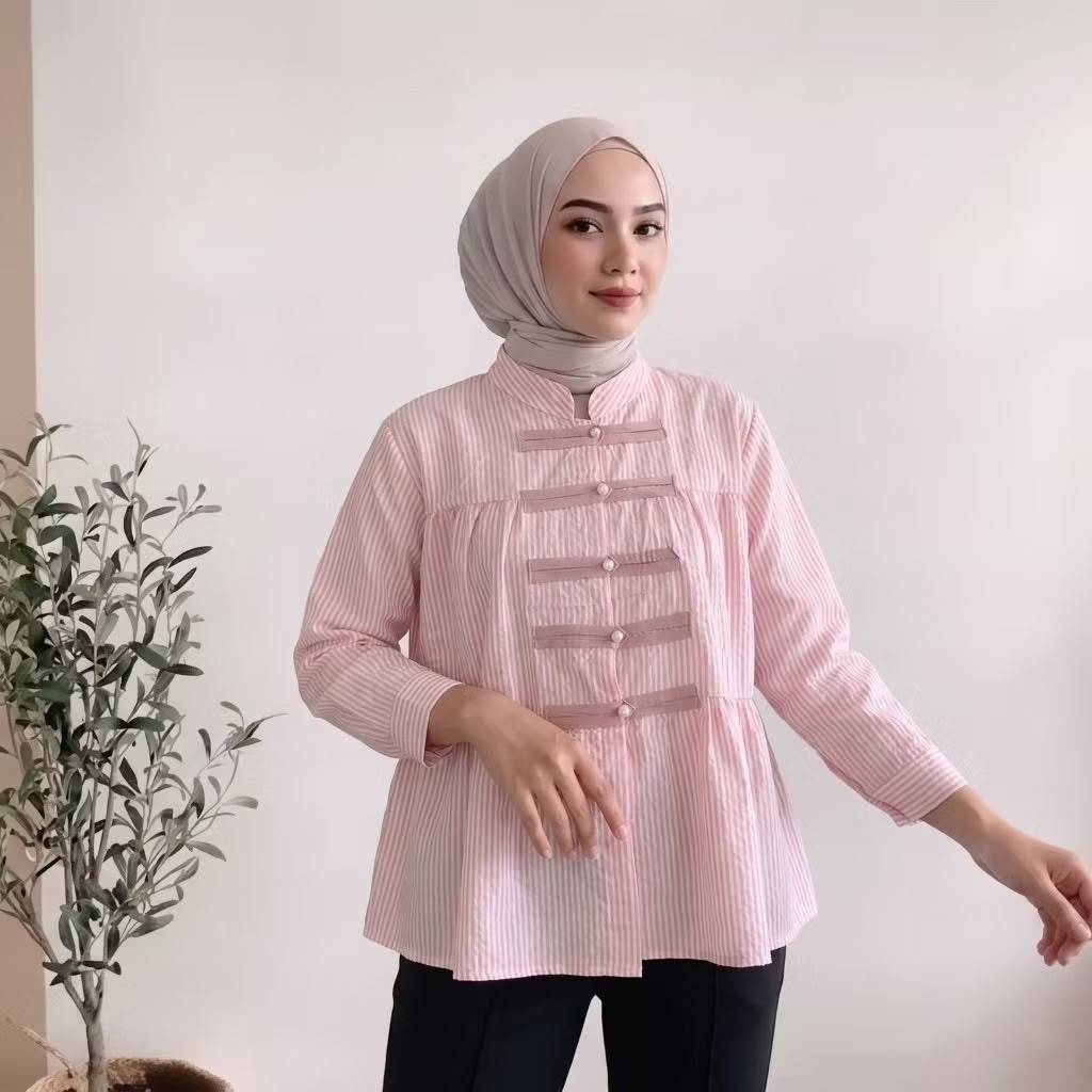 BIGIMO - Kemeja Wanita Model Cheongsam Modern - Atasan Casual Wanita - Blouse Katun Kancing Cheongsa