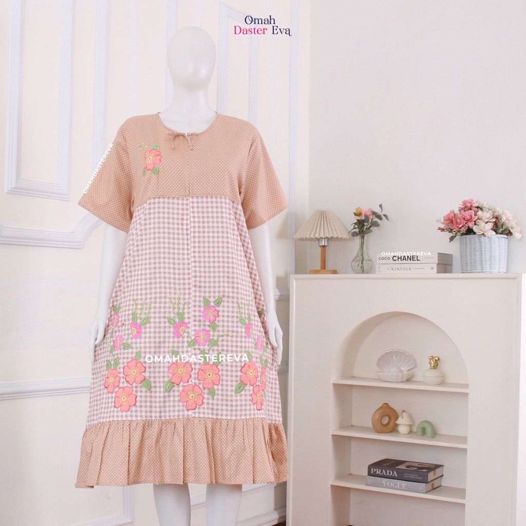 Omah Daster Eva | Daster Wanita Pendek Rumbai Bordir Cantik Malang Size L | Katun Jepang Premium |  